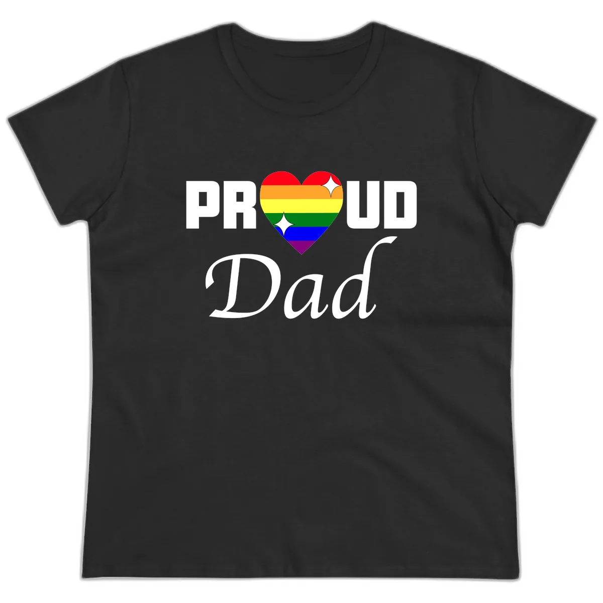 Proud Dad Rainbow Heart Ladies Tee in Black