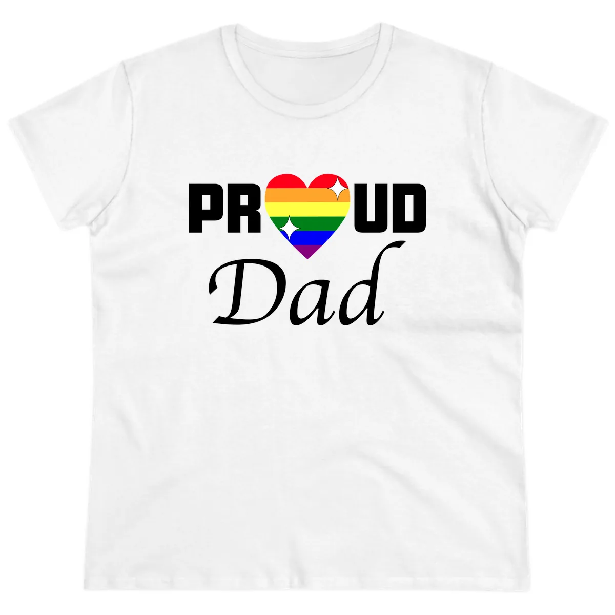 Proud Dad Rainbow Heart Ladies Tee in White