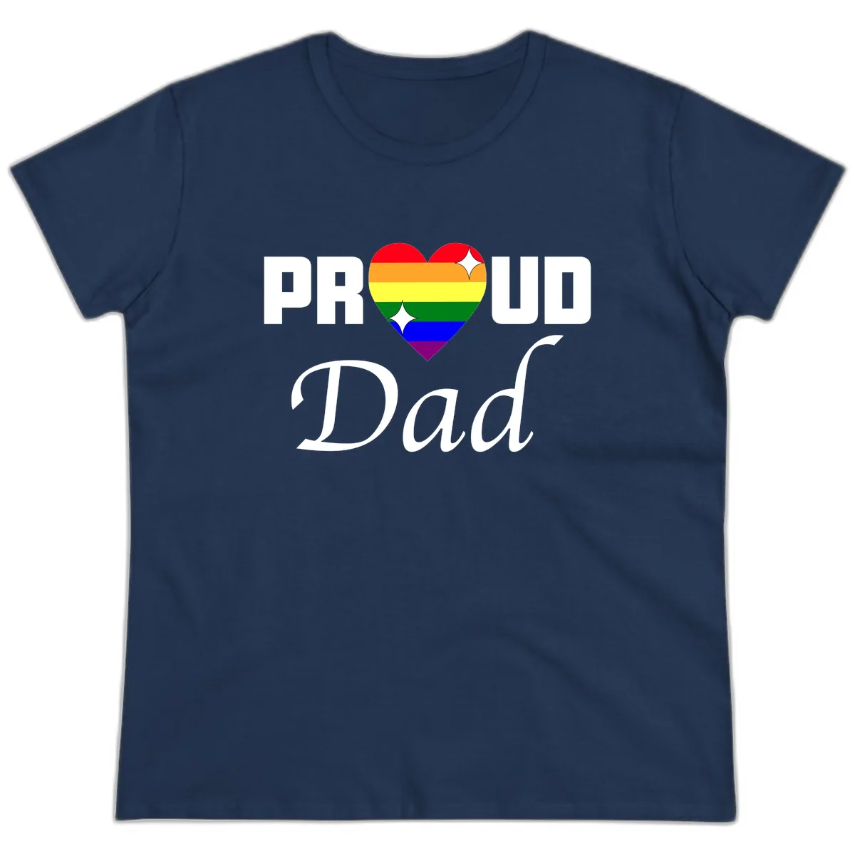 Proud Dad Rainbow Heart Ladies Tee in Navy