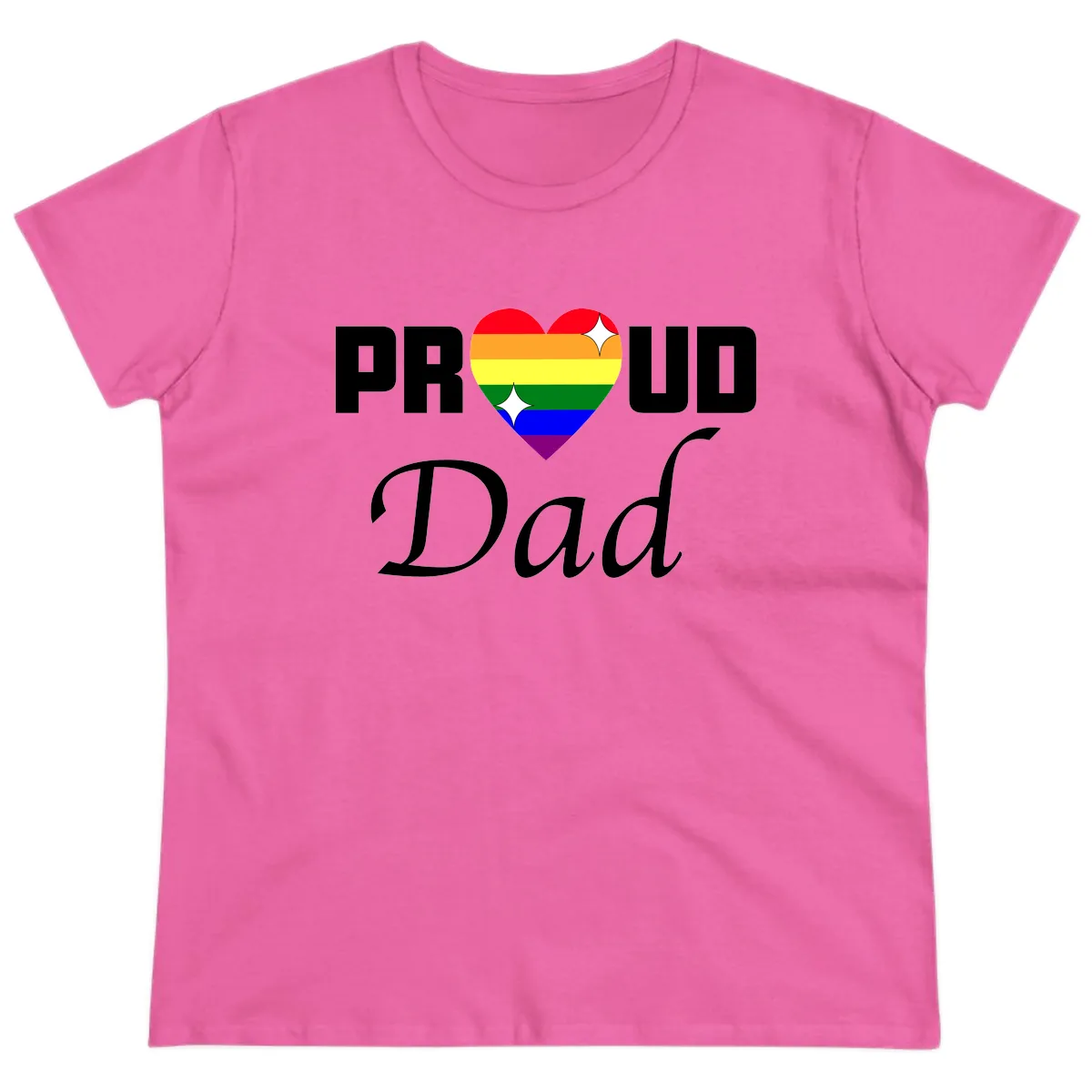 Proud Dad Rainbow Heart Ladies Tee in Azalea