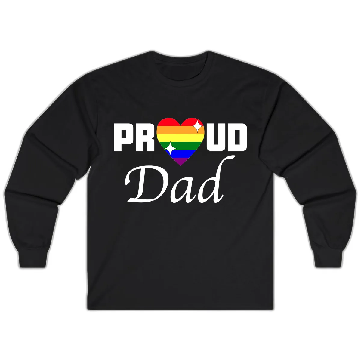 Proud Dad Rainbow Heart Long Sleeve in Black