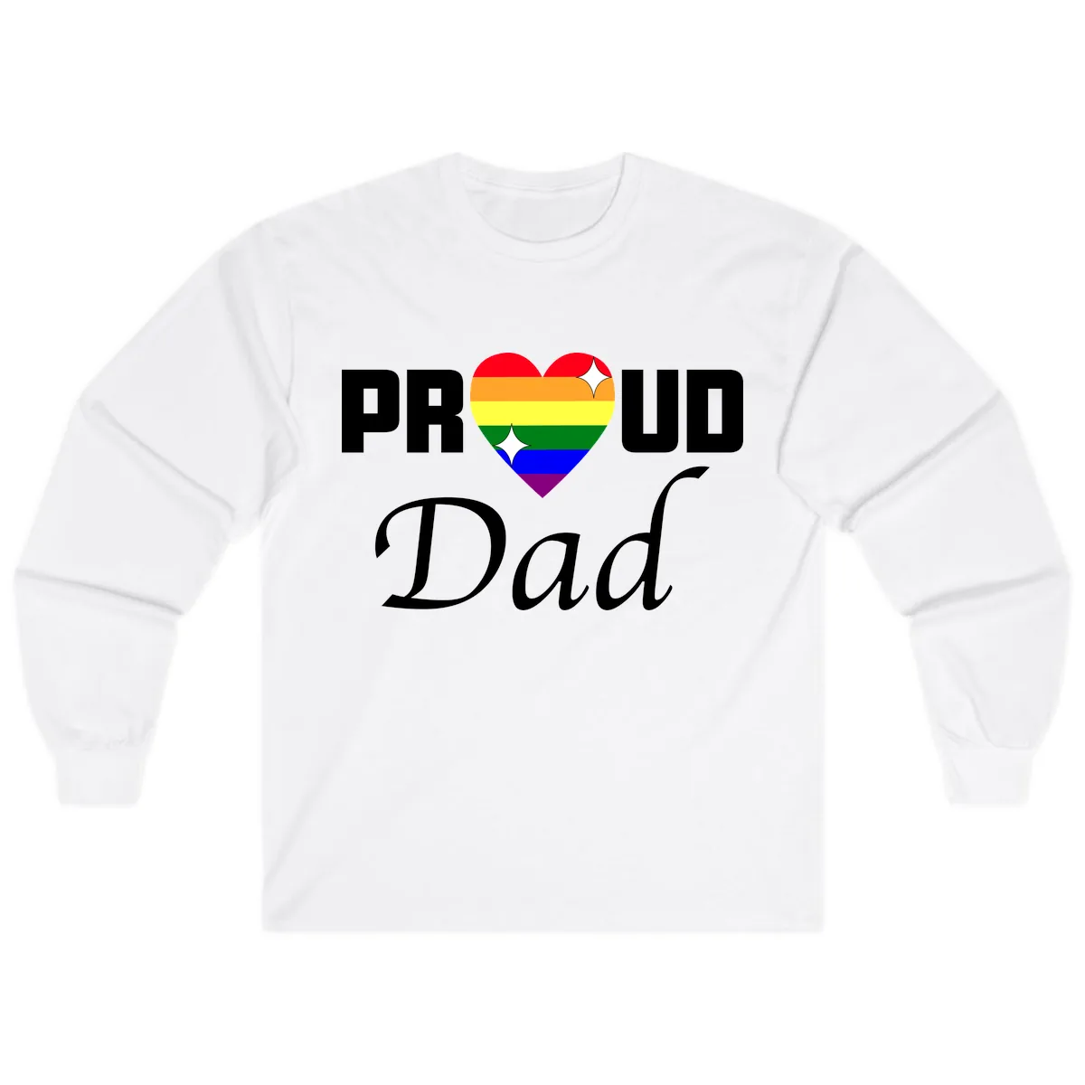 Proud Dad Rainbow Heart Long Sleeve in White