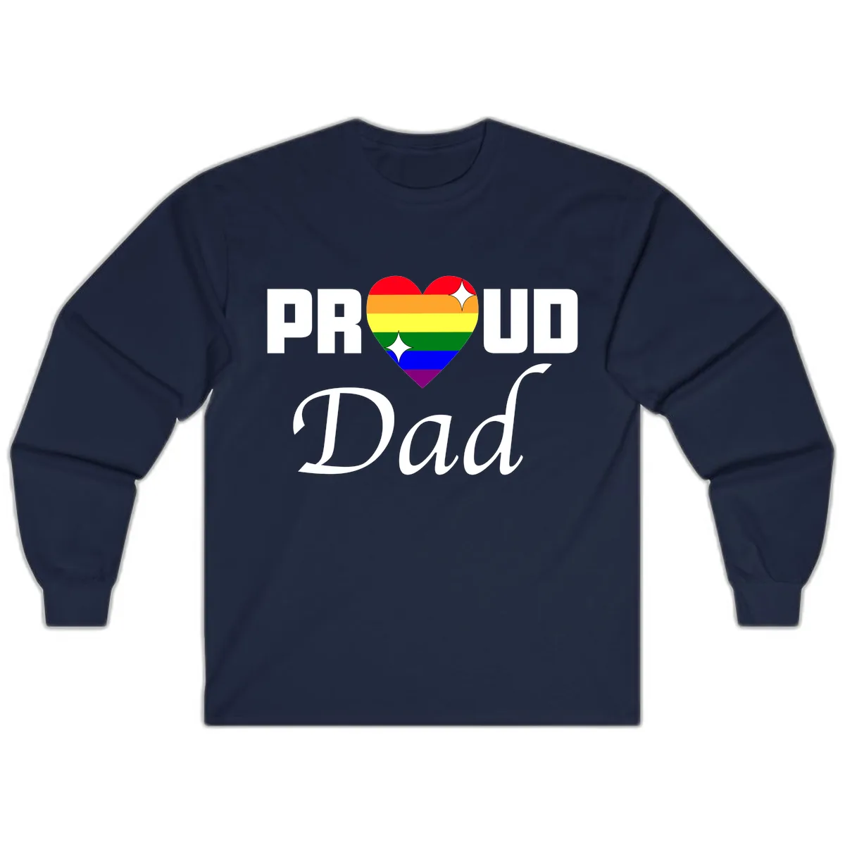 Proud Dad Rainbow Heart Long Sleeve in Navy