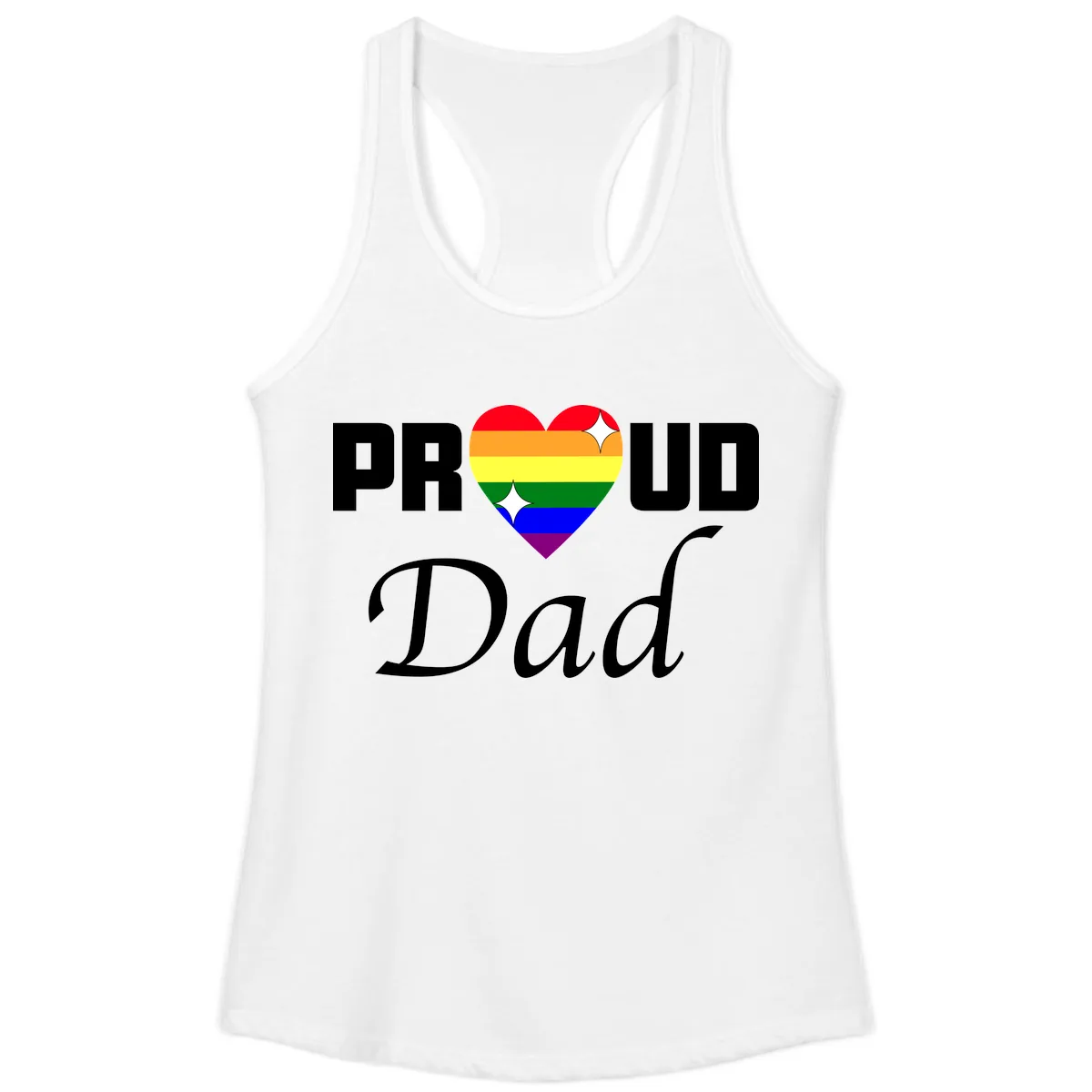 Proud Dad Rainbow Heart Ladies Tank in White