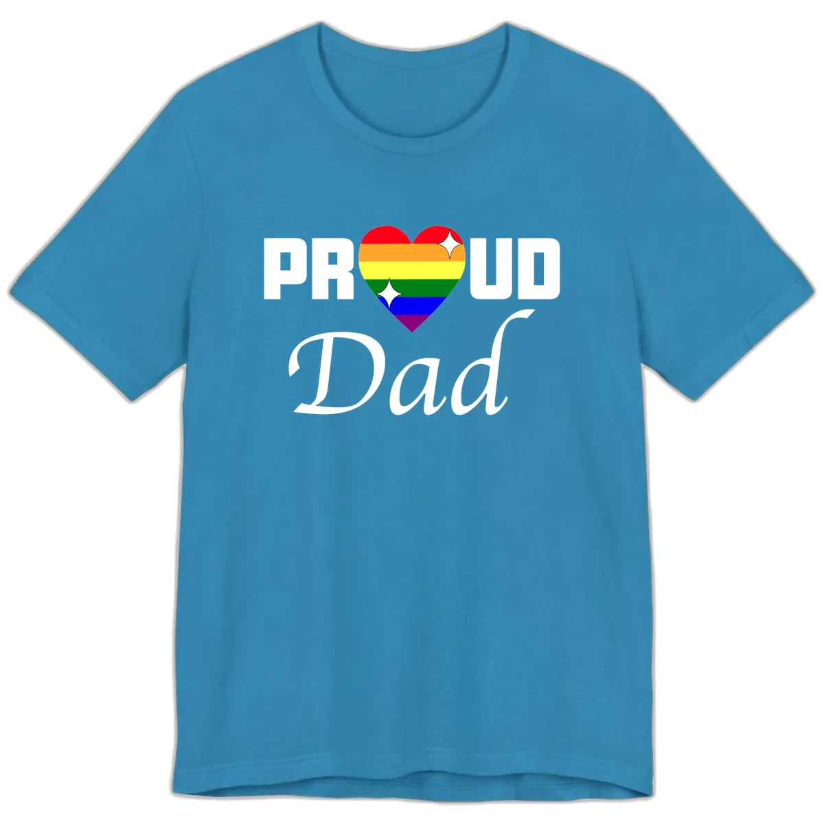 Proud Dad Rainbow Heart Premium T-Shirt in Aqua