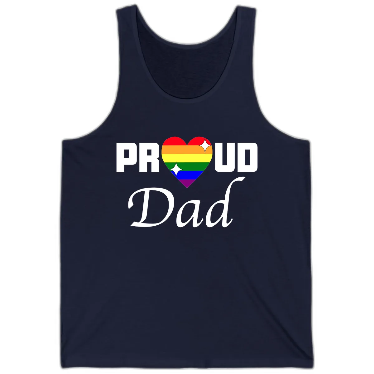 Proud Dad Rainbow Heart Tank in Navy