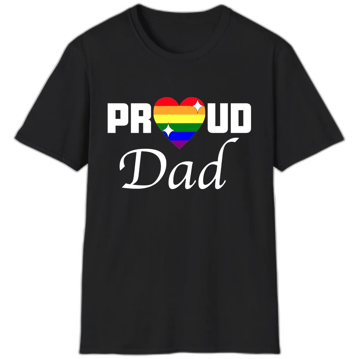 Proud Dad Rainbow Heart T-Shirt in Black