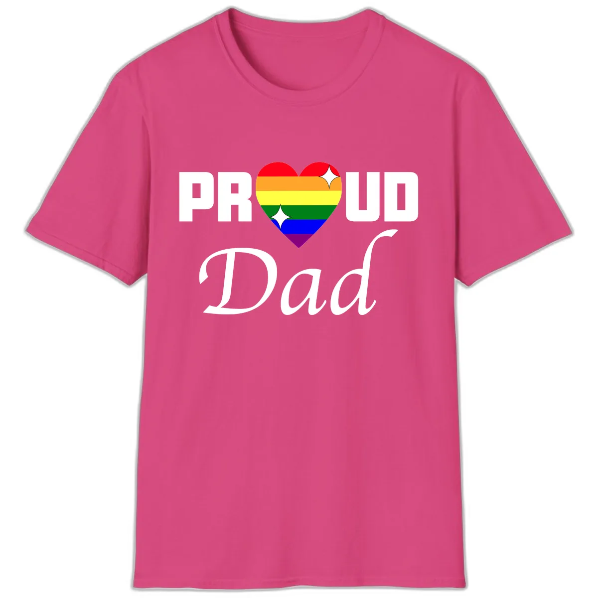 Proud Dad Rainbow Heart T-Shirt in Heliconia