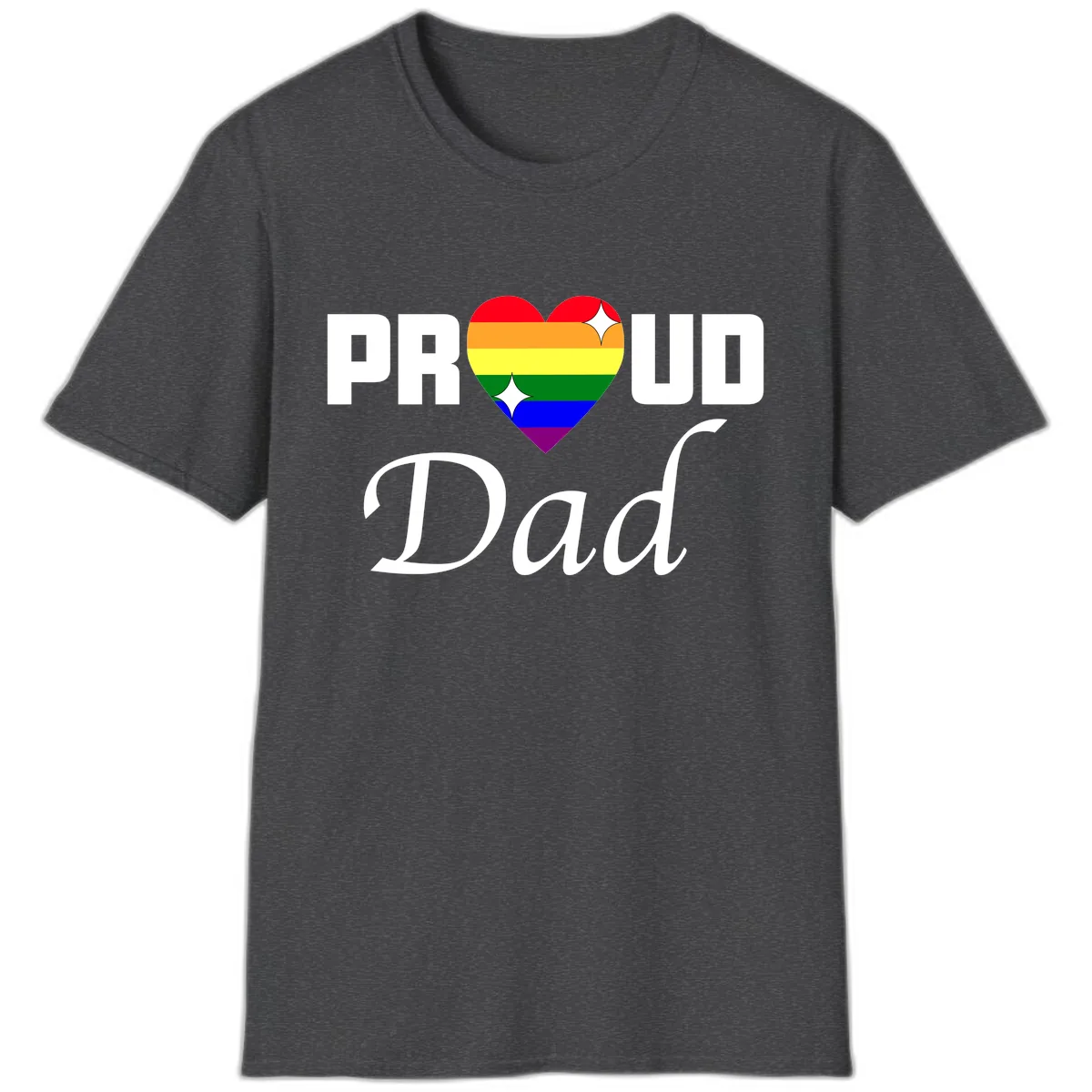Proud Dad Rainbow Heart T-Shirt in Dark Heather