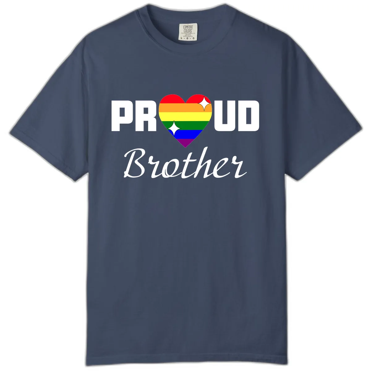 Proud Brother Rainbow Heart Comfort Color in Midnight