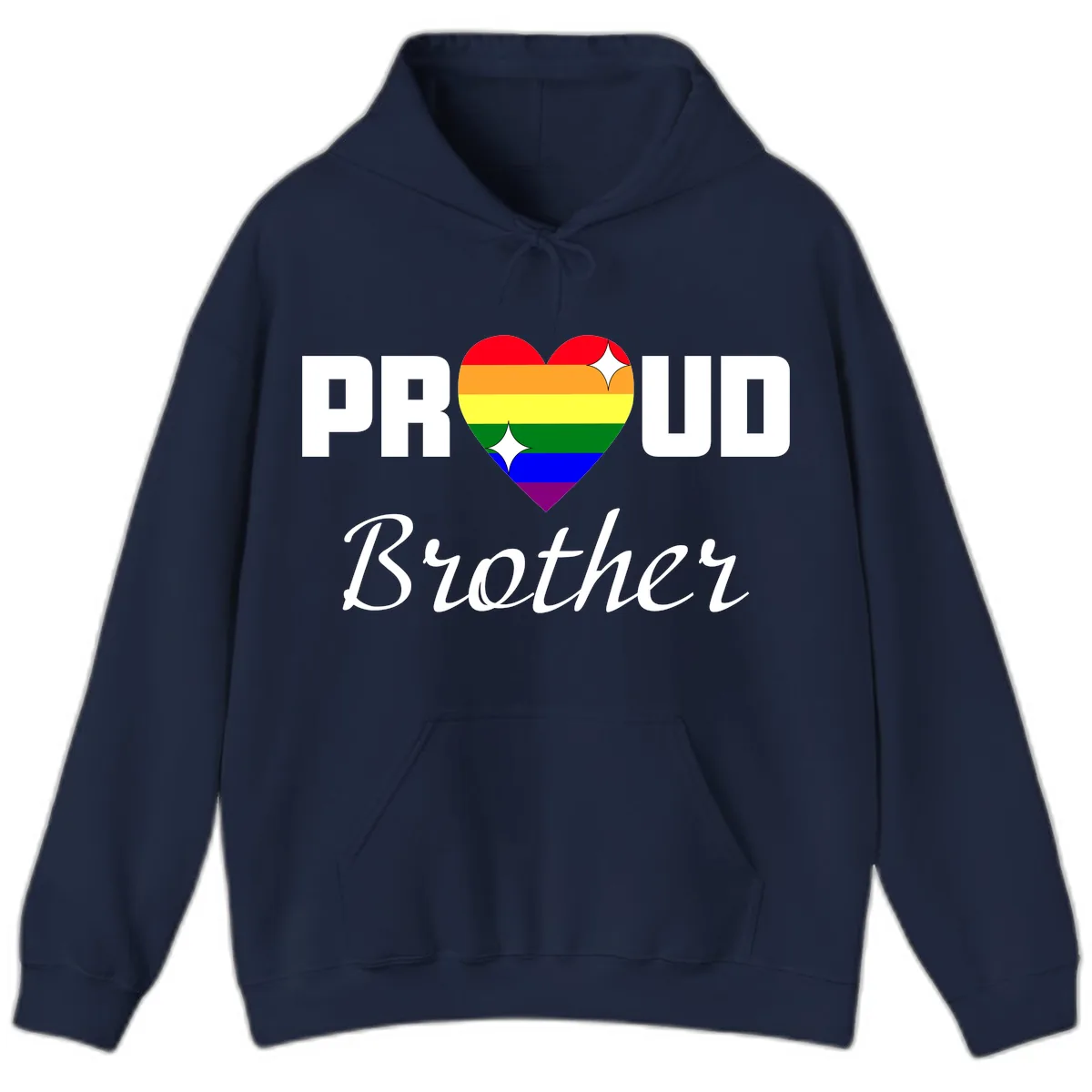 Proud Brother Rainbow Heart Hoodie in Navy