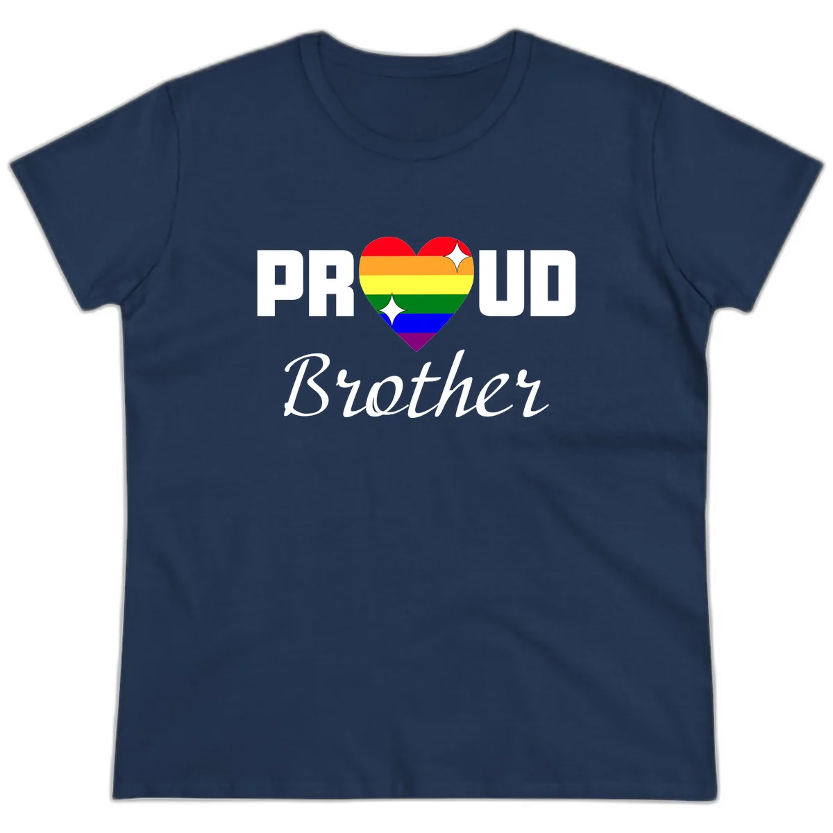 Proud Brother Rainbow Heart Ladies Tee in Navy