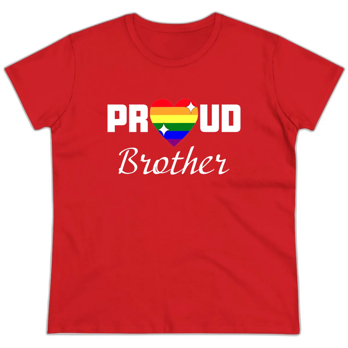 Proud Brother Rainbow Heart Ladies Tee in Red