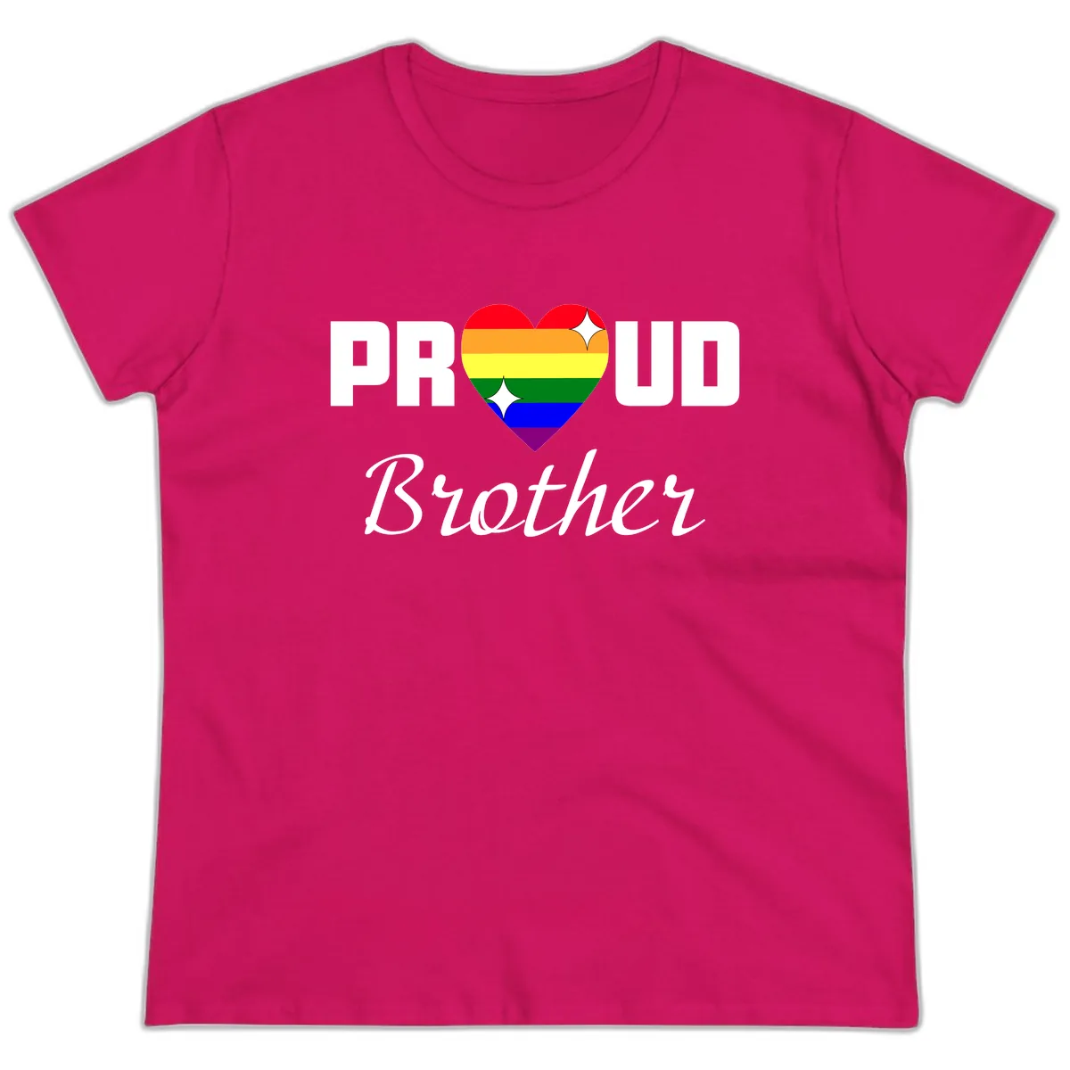 Proud Brother Rainbow Heart Ladies Tee in Heliconia