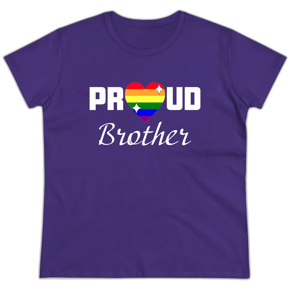 Proud Brother Rainbow Heart Ladies Tee in Purple