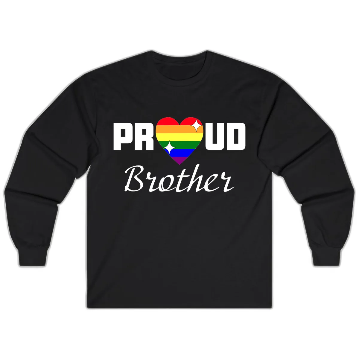 Proud Brother Rainbow Heart Long Sleeve in Black
