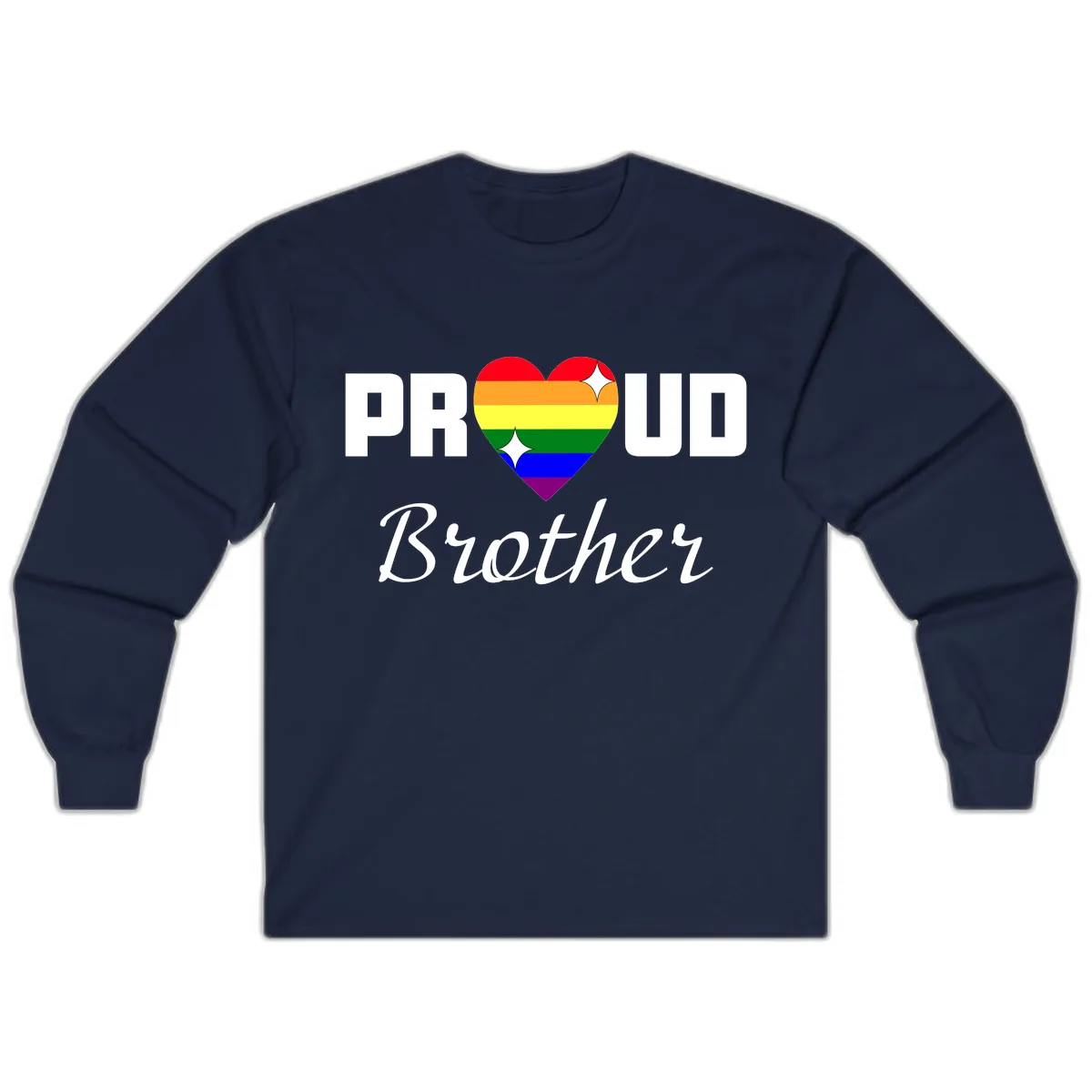 Proud Brother Rainbow Heart Long Sleeve in Navy