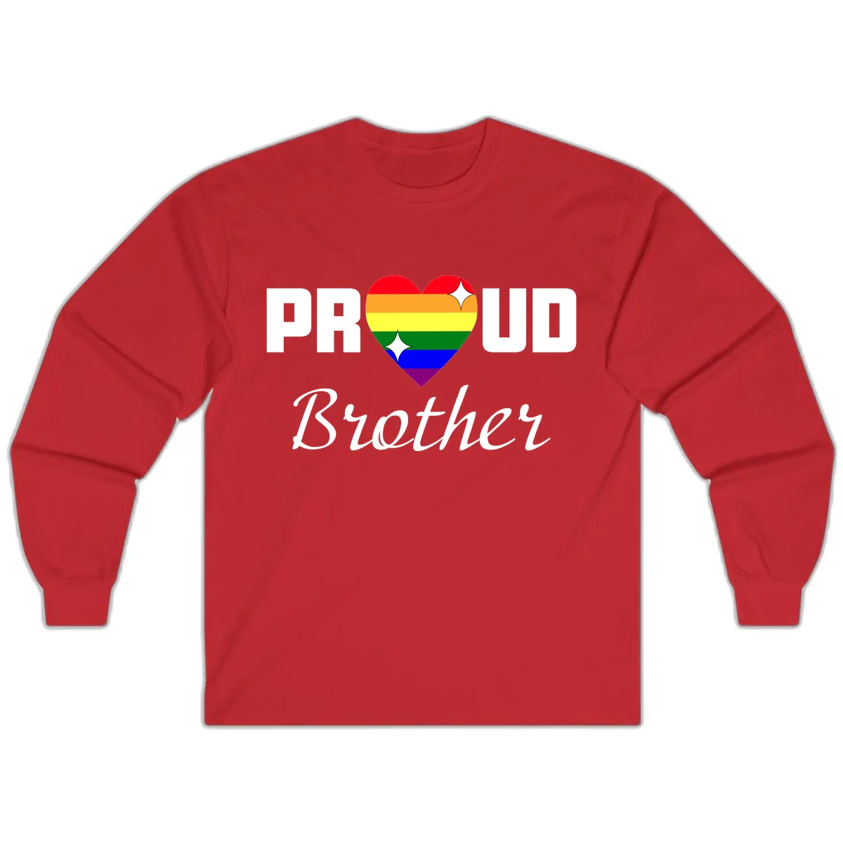 Proud Brother Rainbow Heart Long Sleeve in Red
