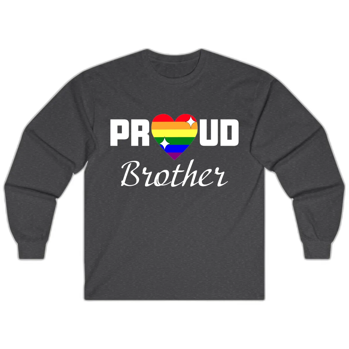 Proud Brother Rainbow Heart Long Sleeve in Dark Heather