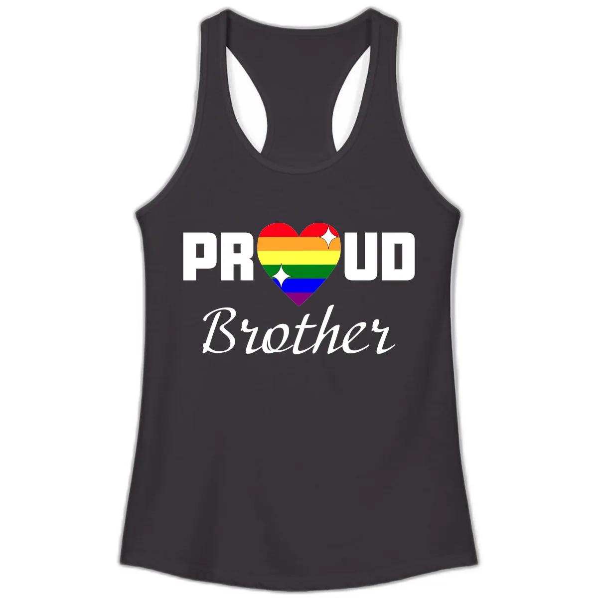 Proud Brother Rainbow Heart Ladies Tank in Black