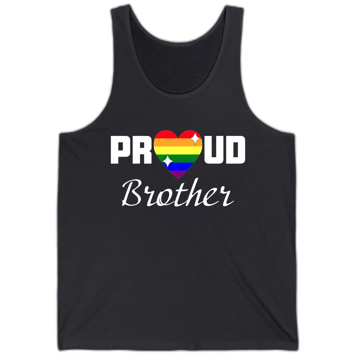 Proud Brother Rainbow Heart Tank in Dark Grey