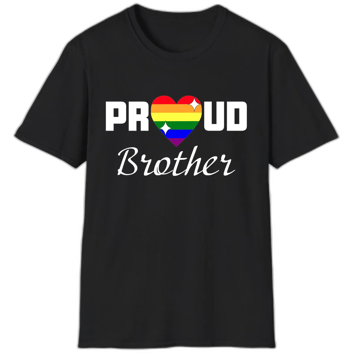 Proud Brother Rainbow Heart T-Shirt in Black