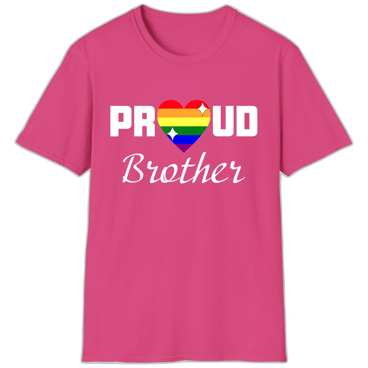 Proud Brother Rainbow Heart T-Shirt in Heliconia