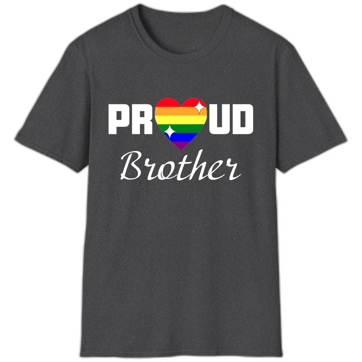 Proud Brother Rainbow Heart T-Shirt in Dark Heather