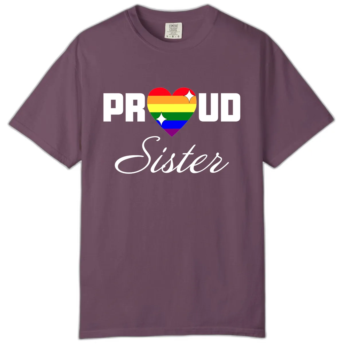 Proud Sister Rainbow Heart Comfort Color in Berry