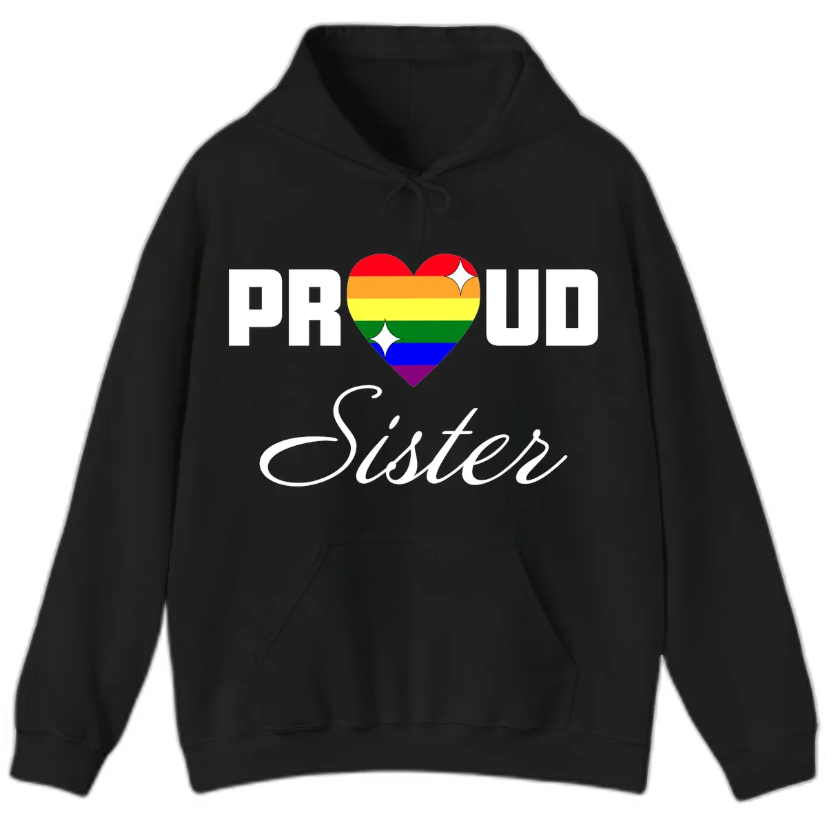 Proud Sister Rainbow Heart Hoodie in Black