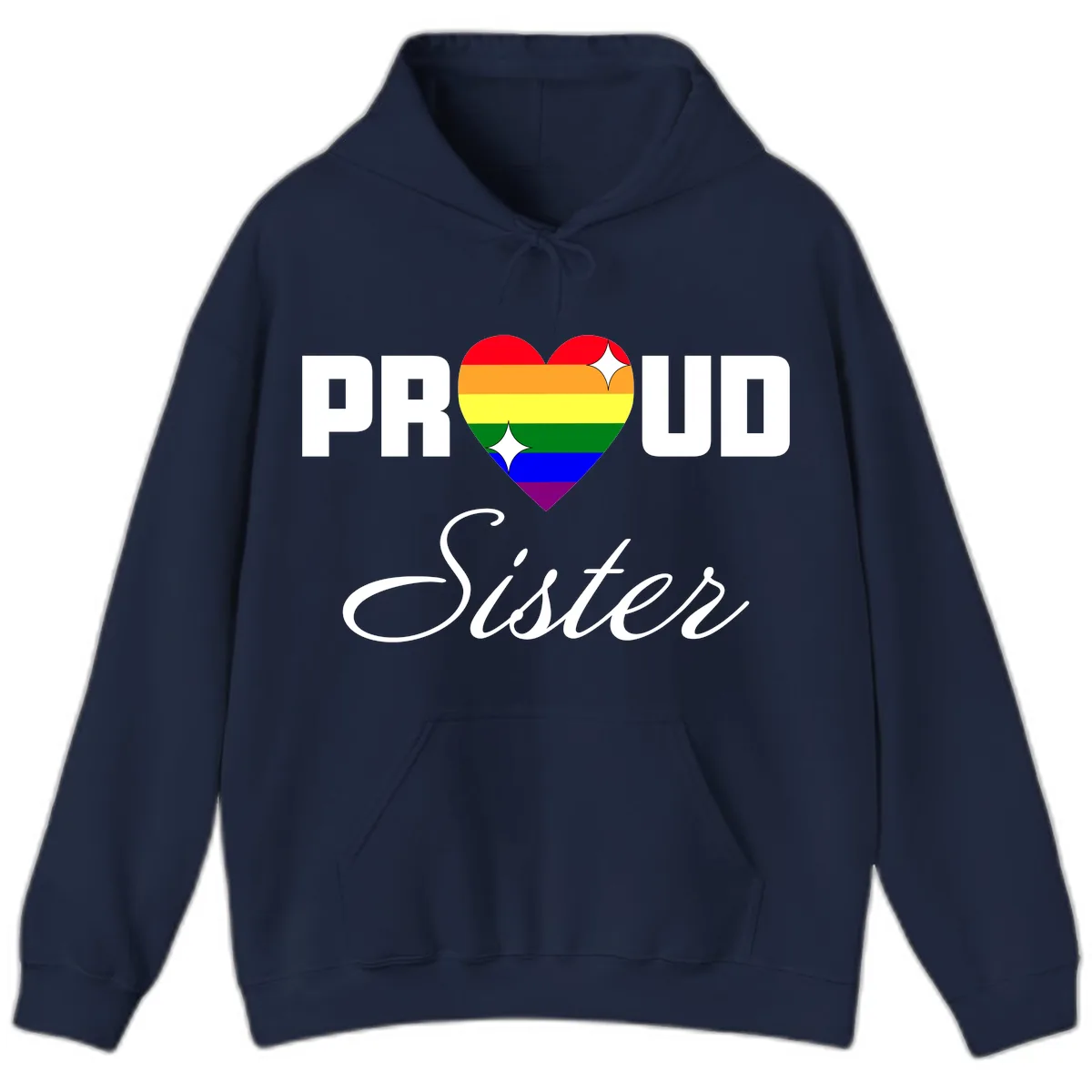 Proud Sister Rainbow Heart Hoodie in Navy