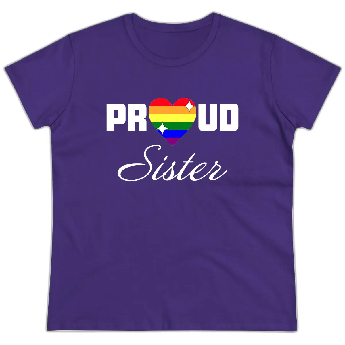 Proud Sister Rainbow Heart Ladies Tee in Purple