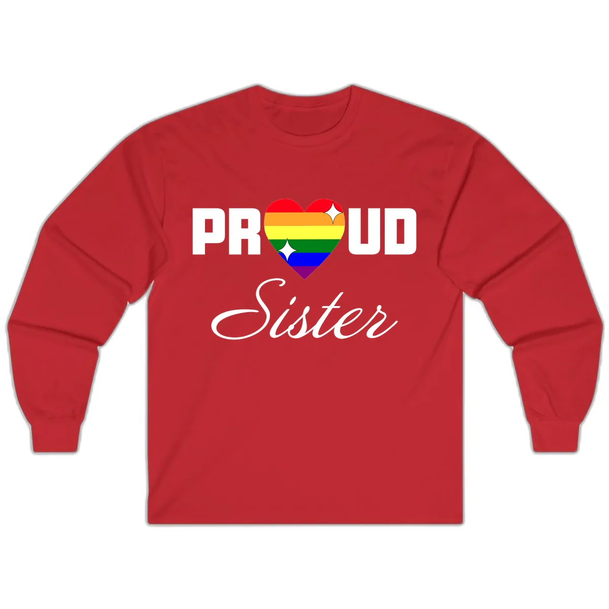 Proud Sister Rainbow Heart Long Sleeve in Red