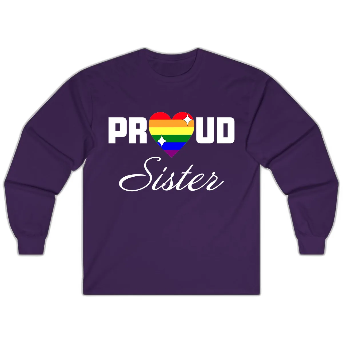 Proud Sister Rainbow Heart Long Sleeve in Purple