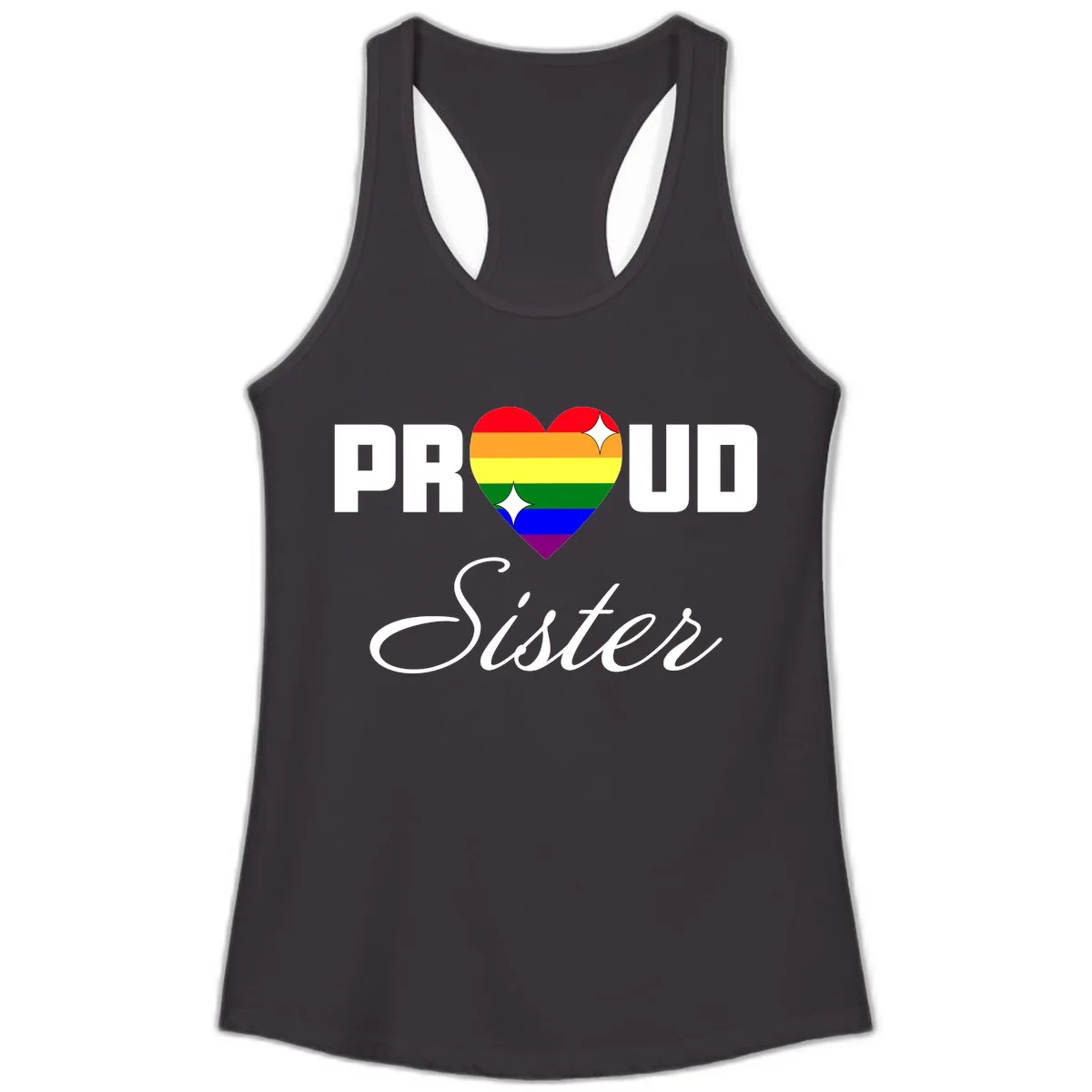 Proud Sister Rainbow Heart Ladies Tank in Black