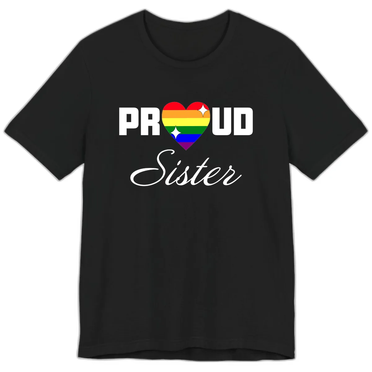 Proud Sister Rainbow Heart Premium T-Shirt in Black