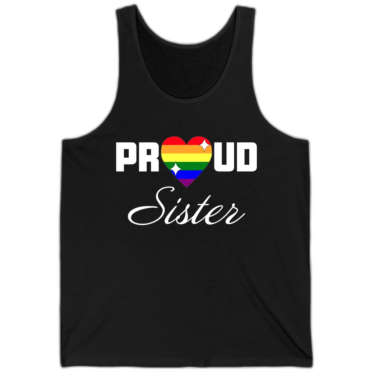 Proud Sister Rainbow Heart Tank in Black