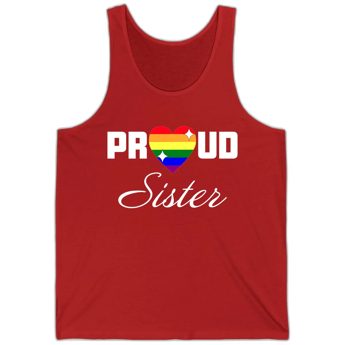 Proud Sister Rainbow Heart Tank in Red
