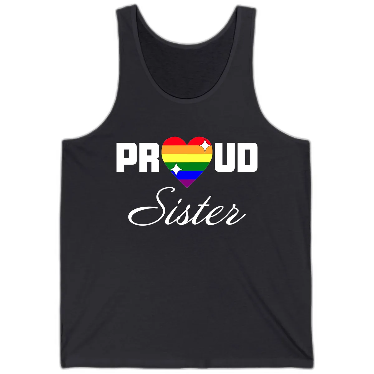 Proud Sister Rainbow Heart Tank in Dark Grey