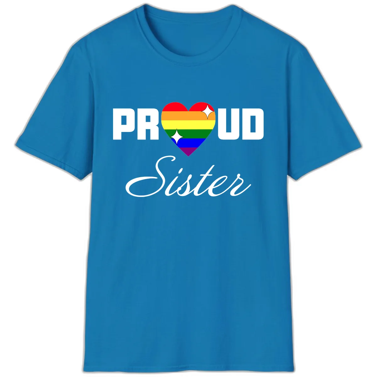 Proud Sister Rainbow Heart T-Shirt in Sapphire