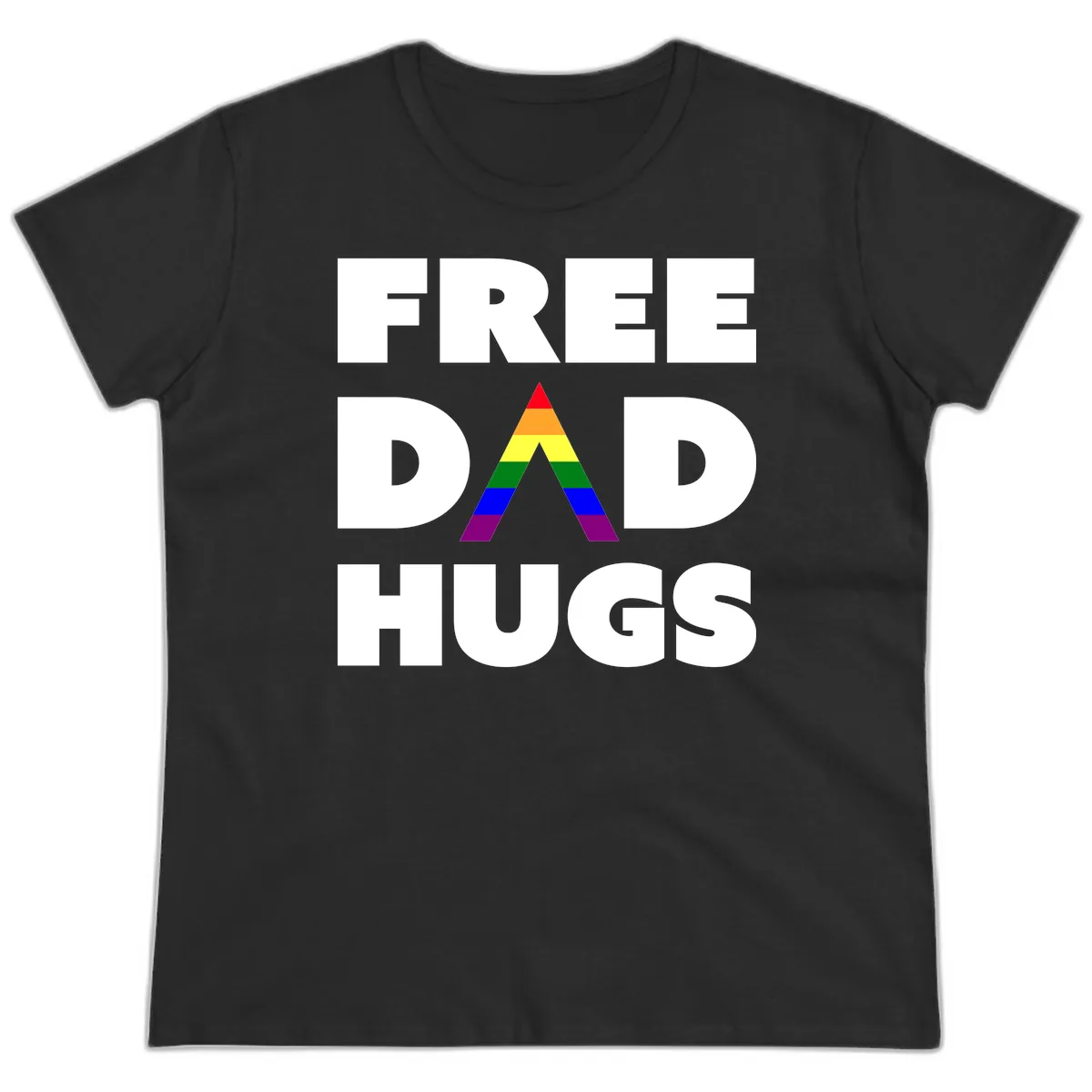 Free Dad Hugs Pride Triangle Ladies Tee in Black