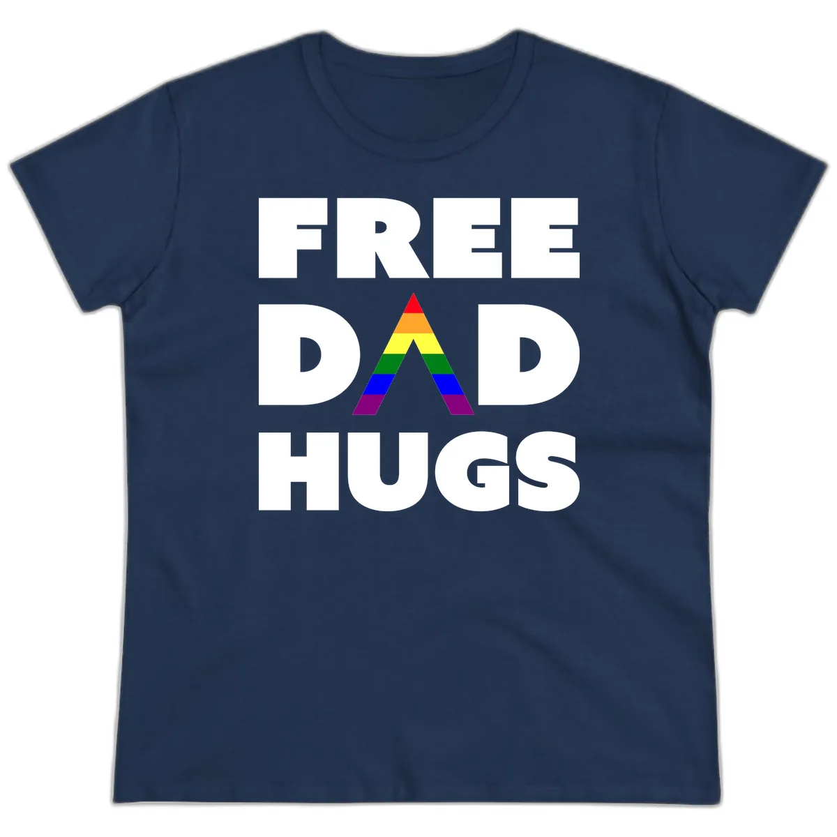 Free Dad Hugs Pride Triangle Ladies Tee in Navy