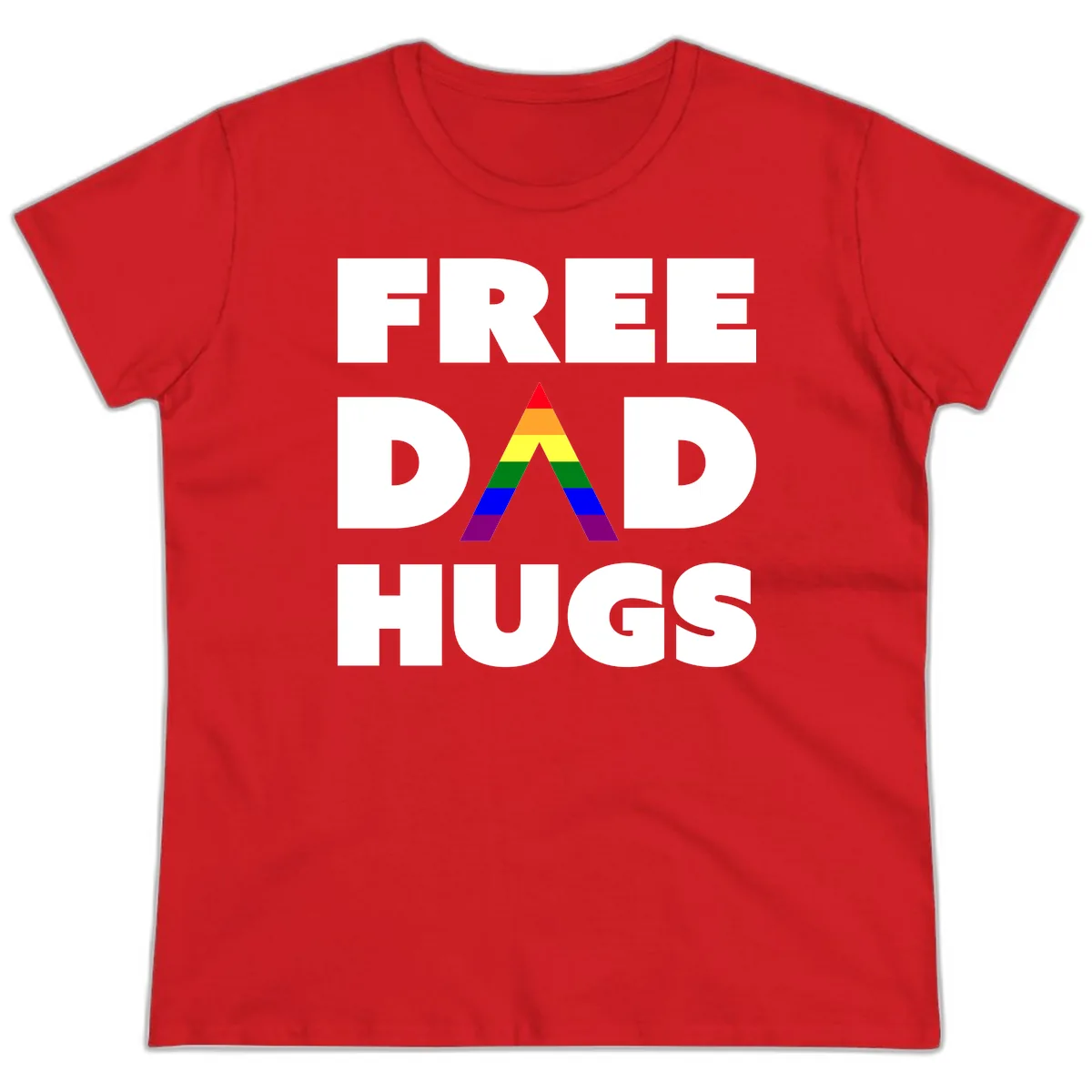 Free Dad Hugs Pride Triangle Ladies Tee in Red