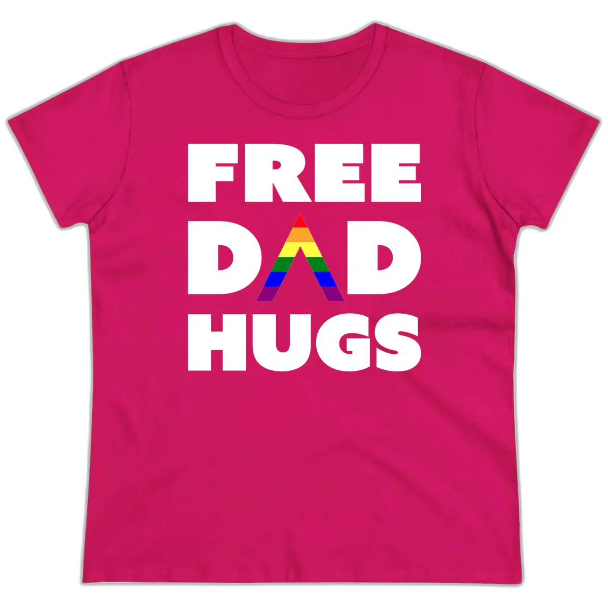 Free Dad Hugs Pride Triangle Ladies Tee in Heliconia