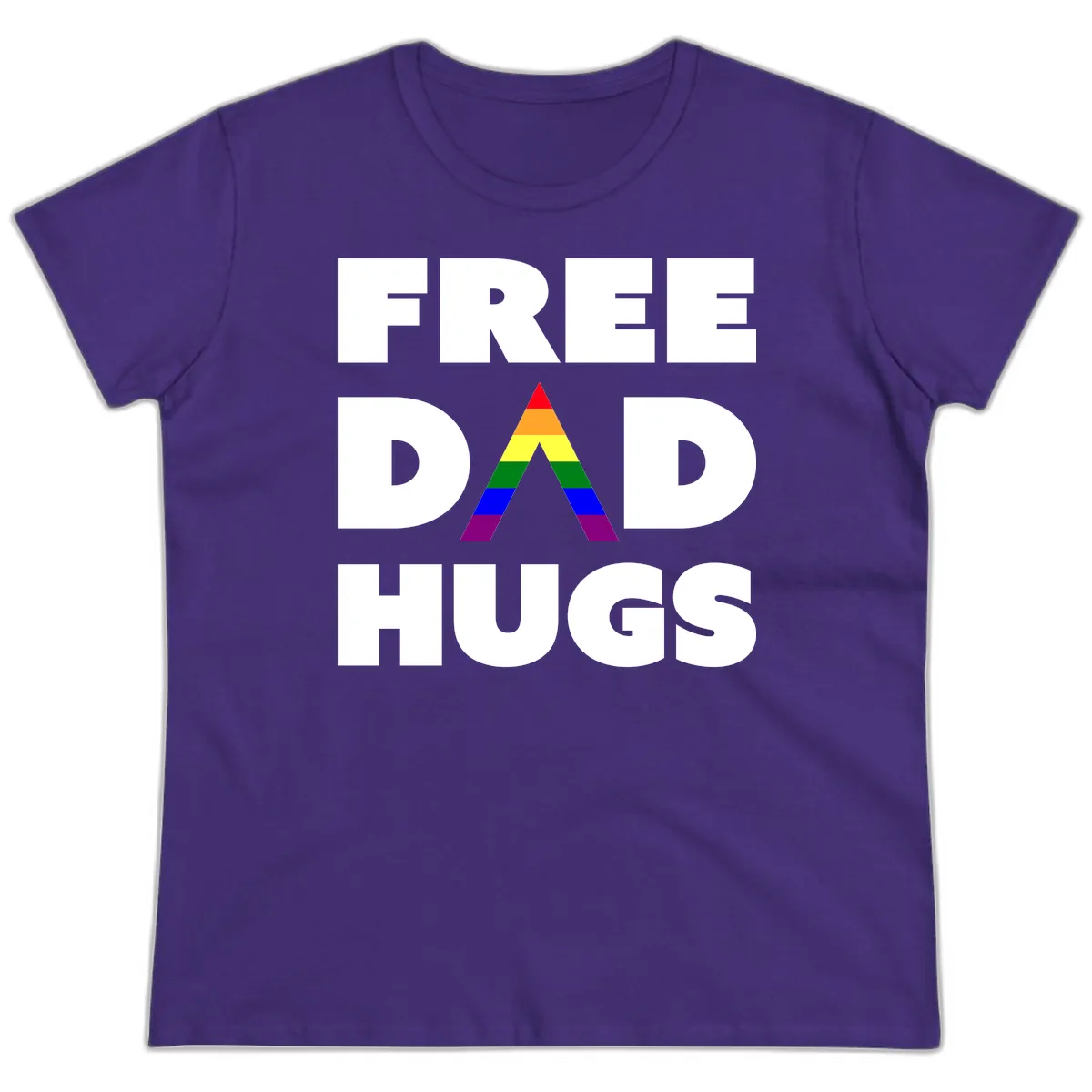 Free Dad Hugs Pride Triangle Ladies Tee in Purple