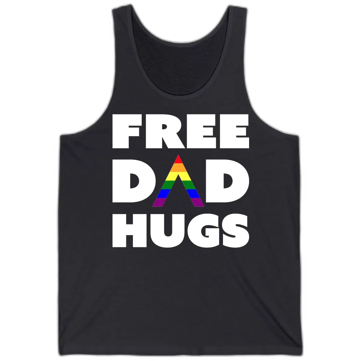 Free Dad Hugs Pride Triangle Tank in Dark Grey