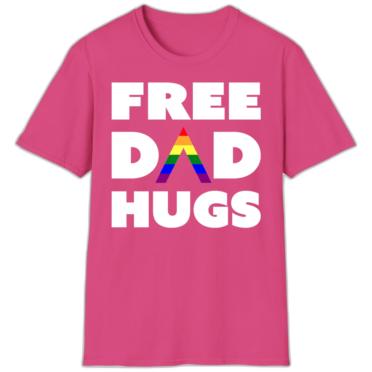 Free Dad Hugs Pride Triangle T-Shirt in Heliconia
