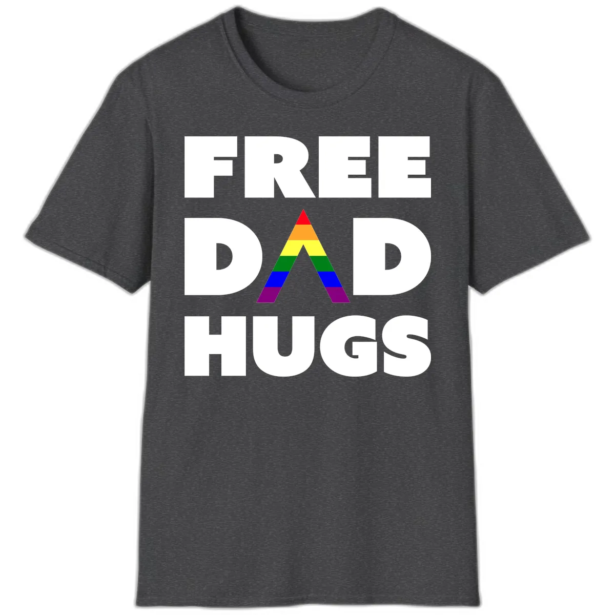 Free Dad Hugs Pride Triangle T-Shirt in Dark Heather