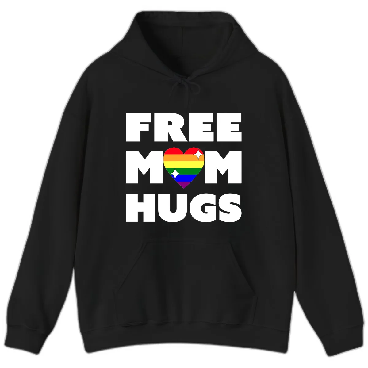 Free Mom Hugs Pride Heart Hoodie in Black