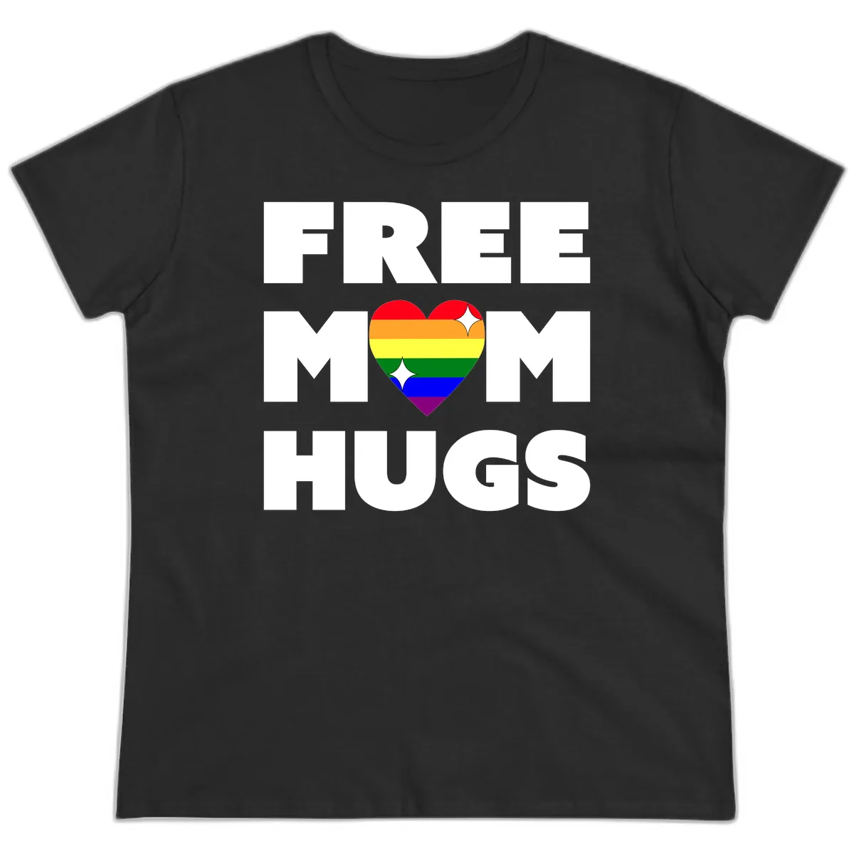 Free Mom Hugs Pride Heart Ladies Tee in Black